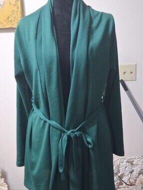 FAVLUX Emerald Green Open Front Belted Cardigan Sweater